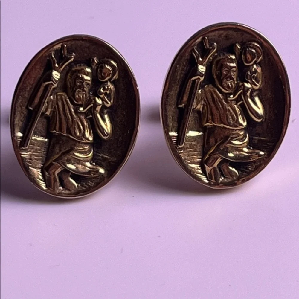 Swank Saint Christopher Cuff Links Gold Tone. Catholic